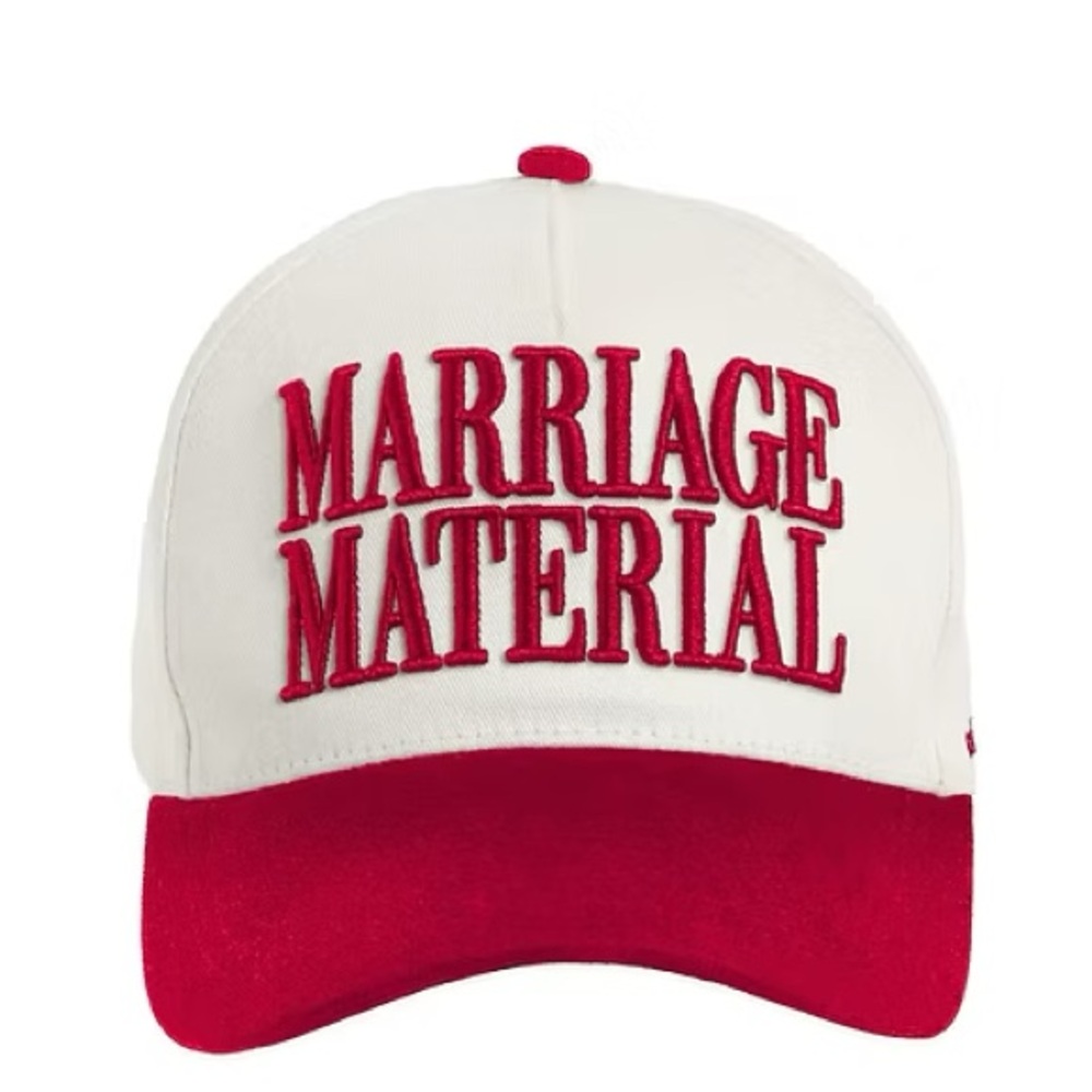 Anthropologie Red and White Marriage Material Hat